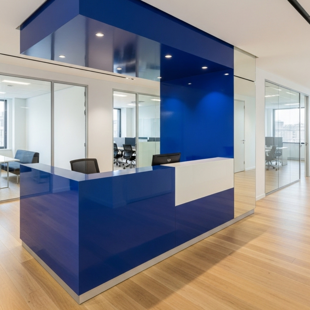 Plexiglas balie blauw