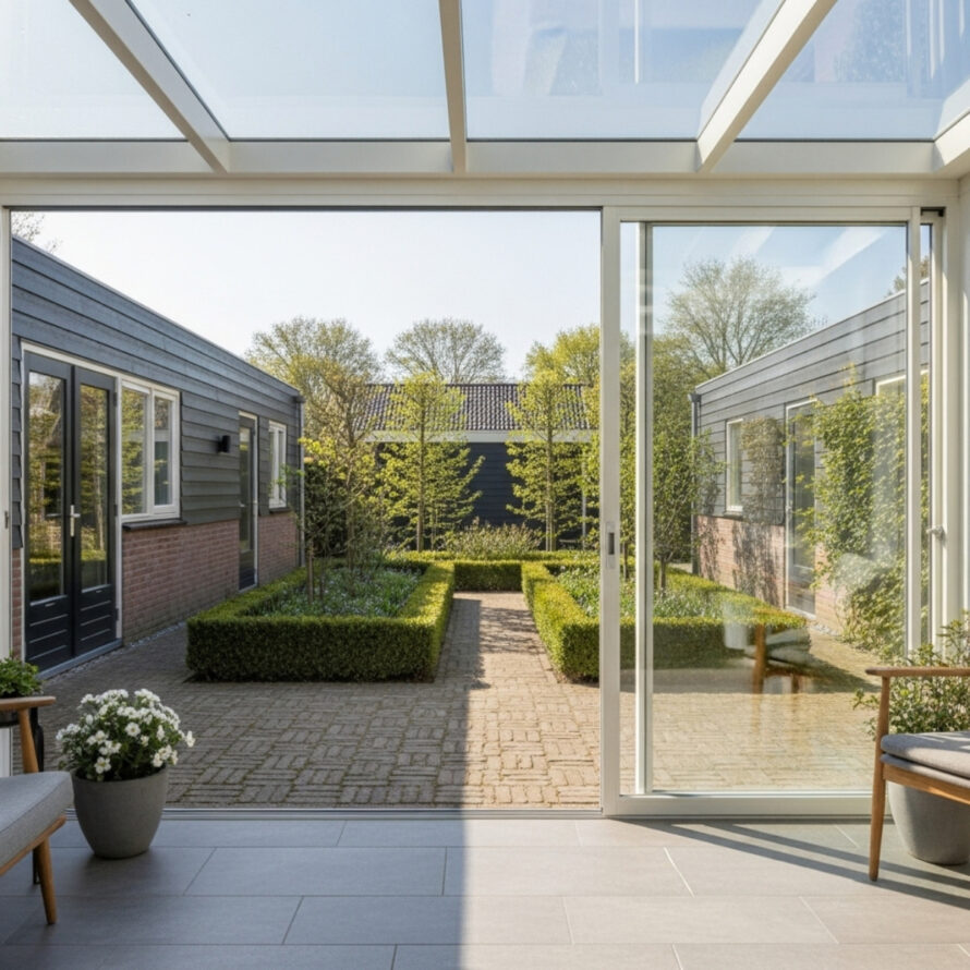 Helder plexiglas schuifdeur serre