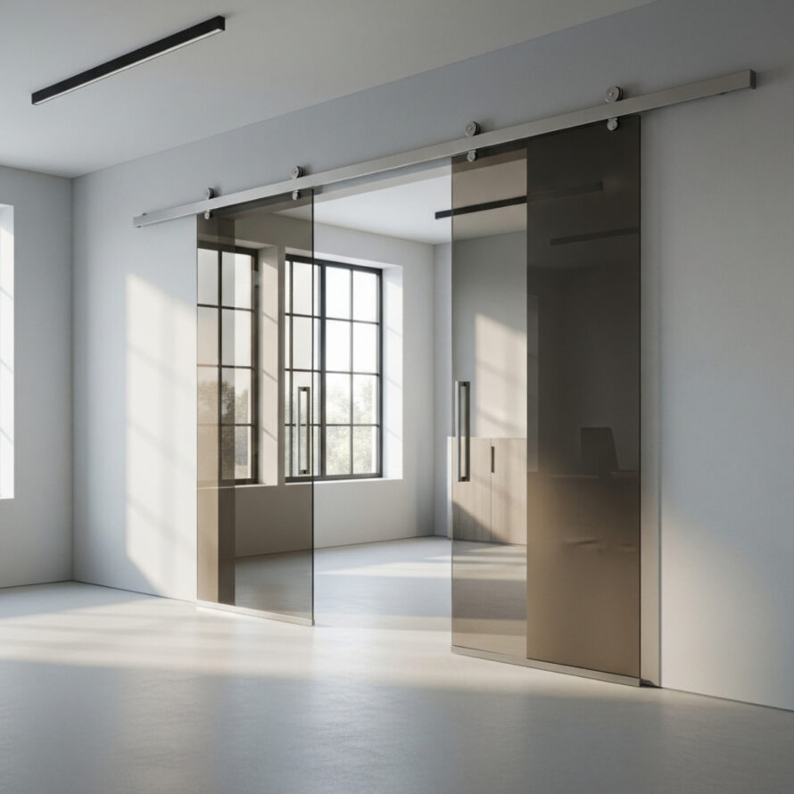 Rookgrijs plexiglas schuifdeur