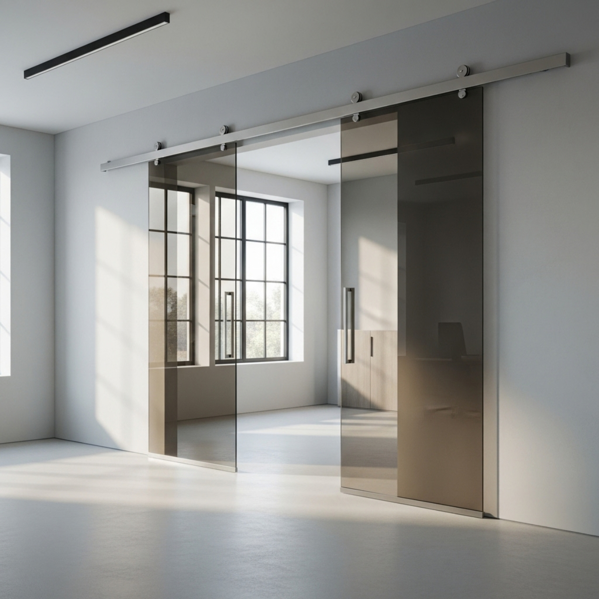 Rookgrijs plexiglas schuifdeur