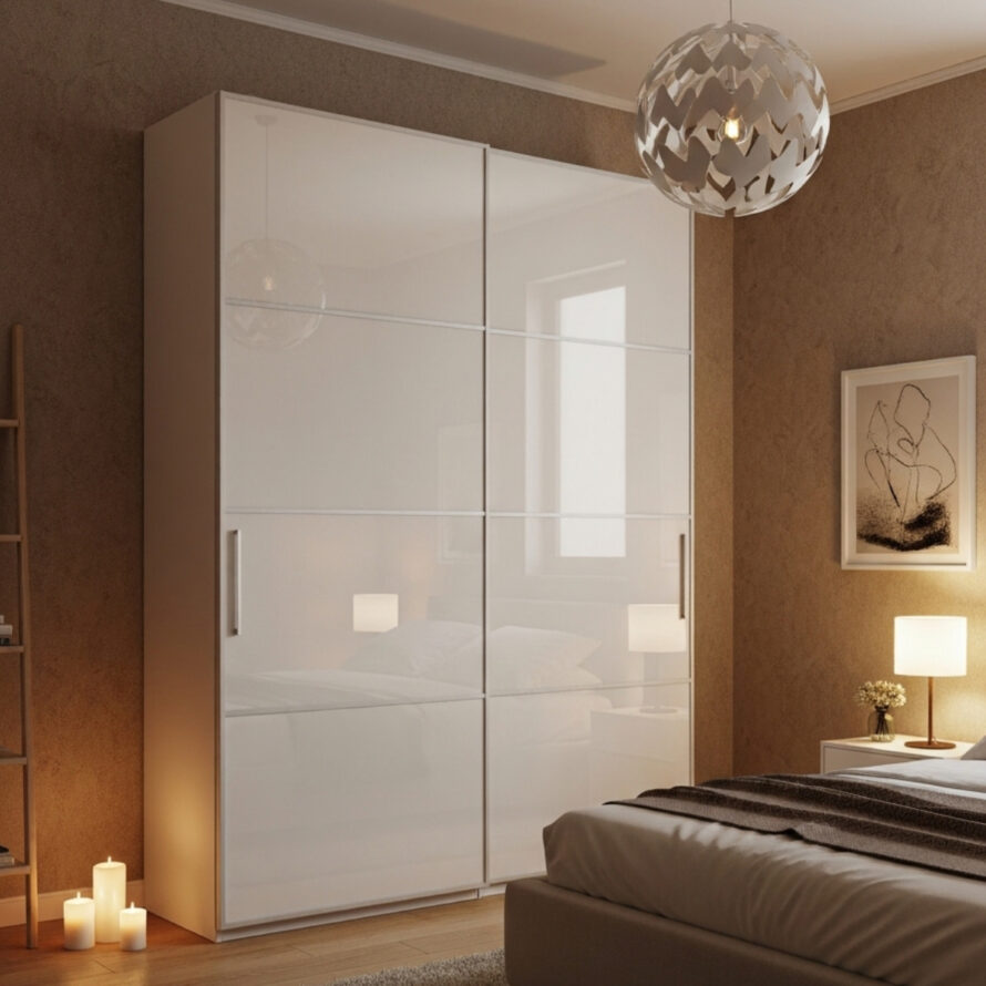 Wit plexiglas schuifdeur kledingkast