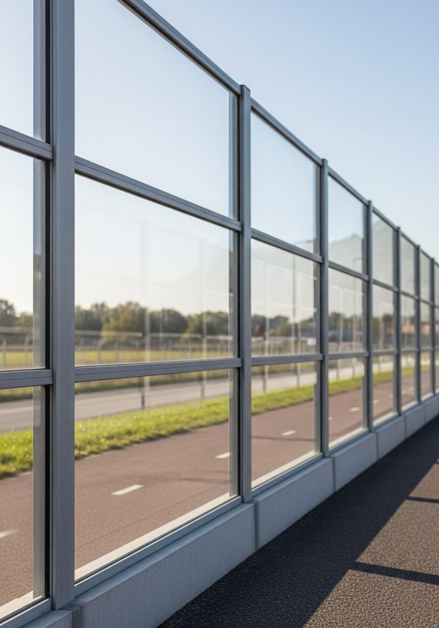 Geluidswal polycarbonaat langs drukke weg