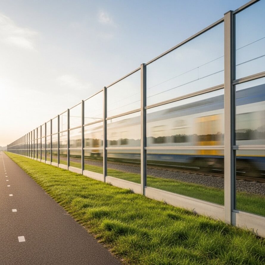 Geluidswal polycarbonaat langs spoorweg