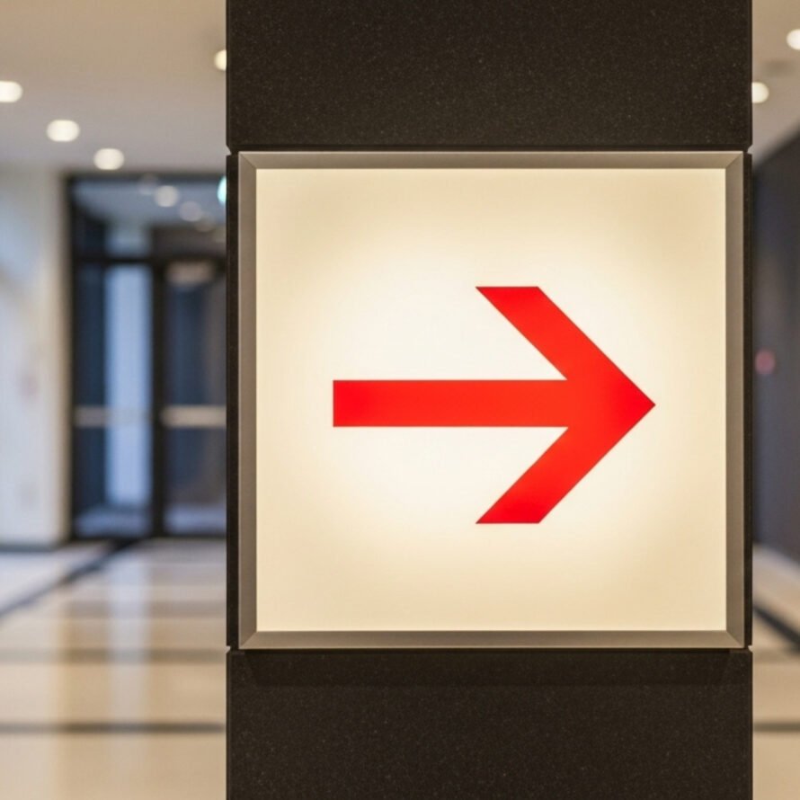 Lichtbak van plexiglas met bewegwijzering