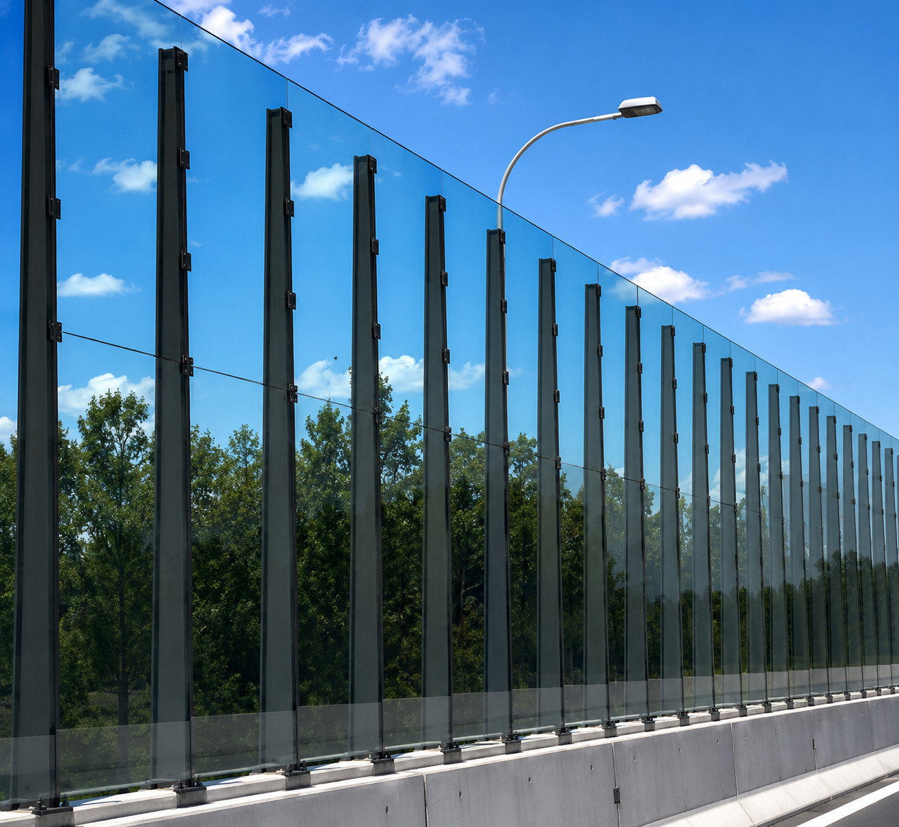 Polycarbonaat geluidswal bij een snelweg