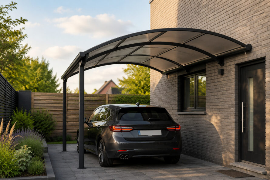 Een carport van polycarbonaat