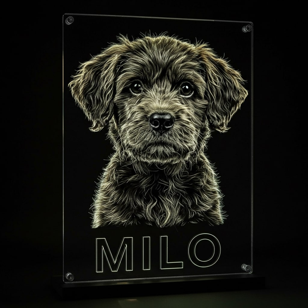 Plexiglas embleemlamp maken met gegraveerd huisdier en naam