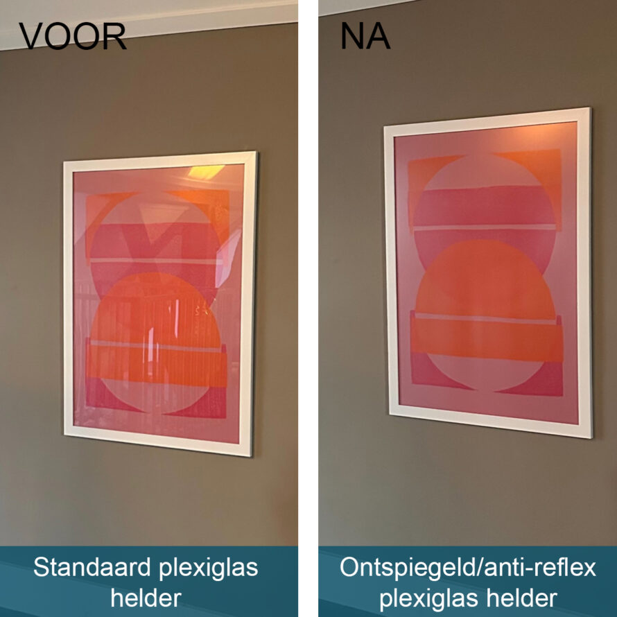 Plexiglas ontspiegeld voor en na