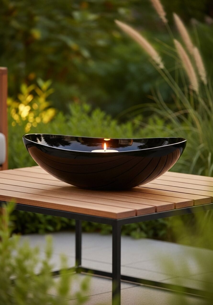 Zwart plexiglas schaal tuindecoratie