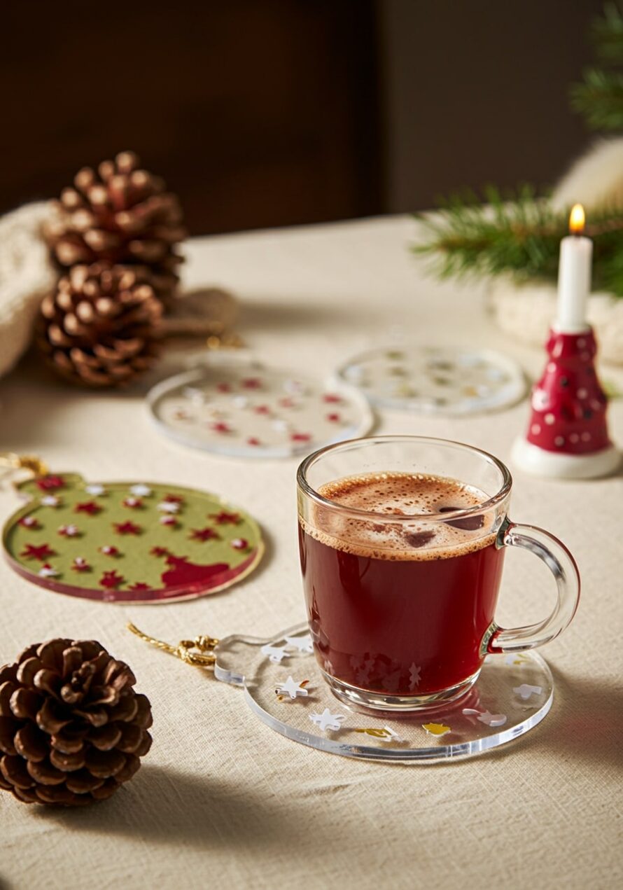 Plexiglas onderzetters voor kerst geschilderd