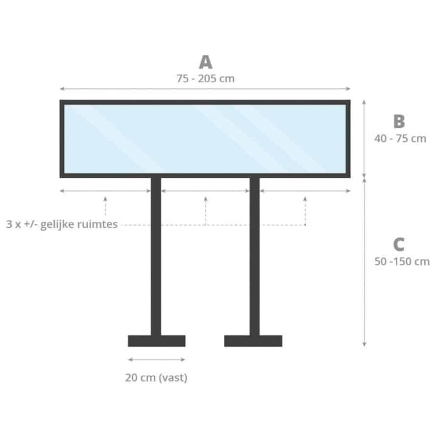 bureau scheidingswand op maat, plexiglas met frame