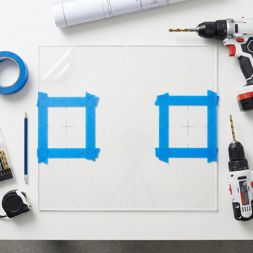 Plexiglas boren voorbereinden met tape
