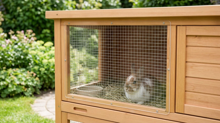 Konijnenhok buiten helder plexiglas