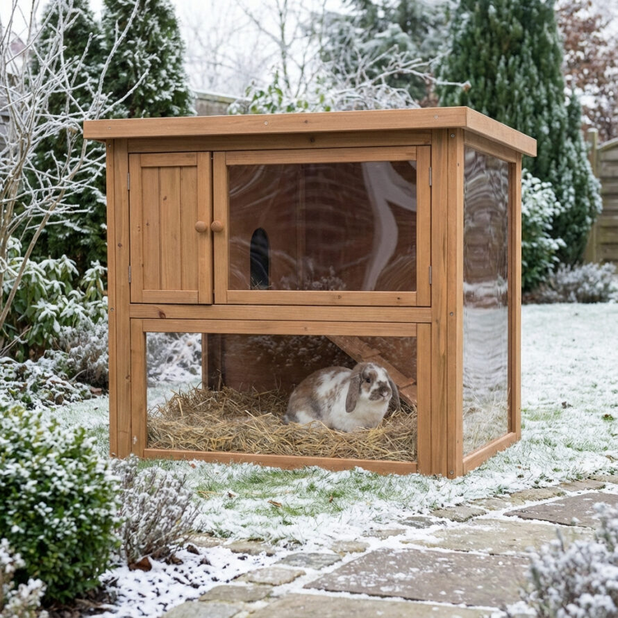 Winddicht konijnenhok met plexiglas aan de voorkant