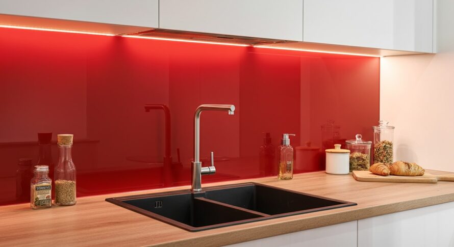 Rood deglas keuken achterwand wandpaneel kunststof