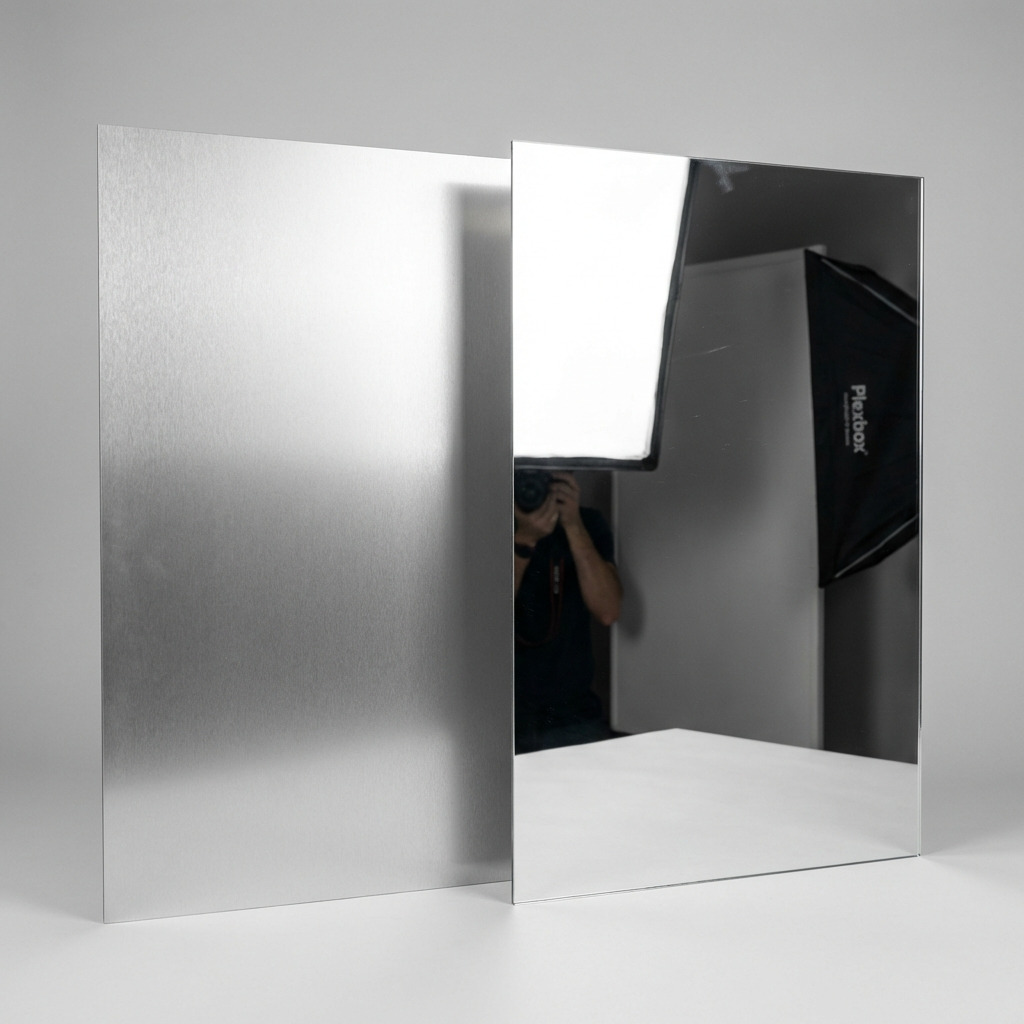 Combinatie van transparante en matte plexiglas platen met verschillende diktes en afwerkingen.