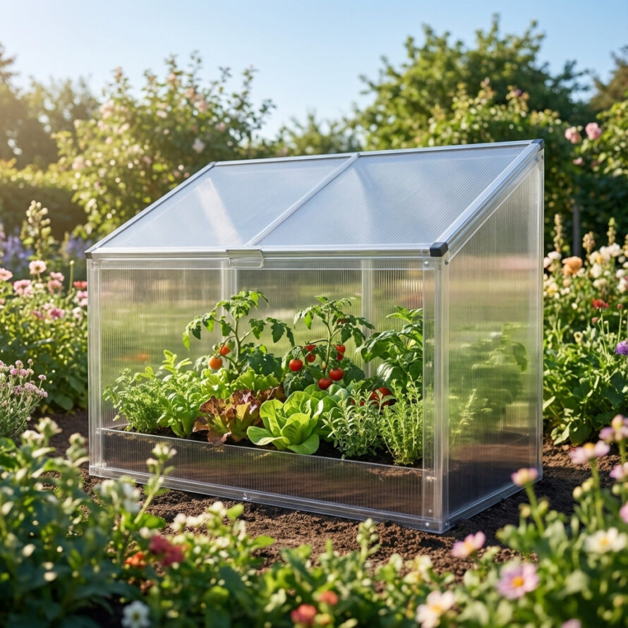 Polycarbonaat kweekbak voor het opkweken van groenten en kruiden, geschikt voor gebruik in tuin of op balkon.