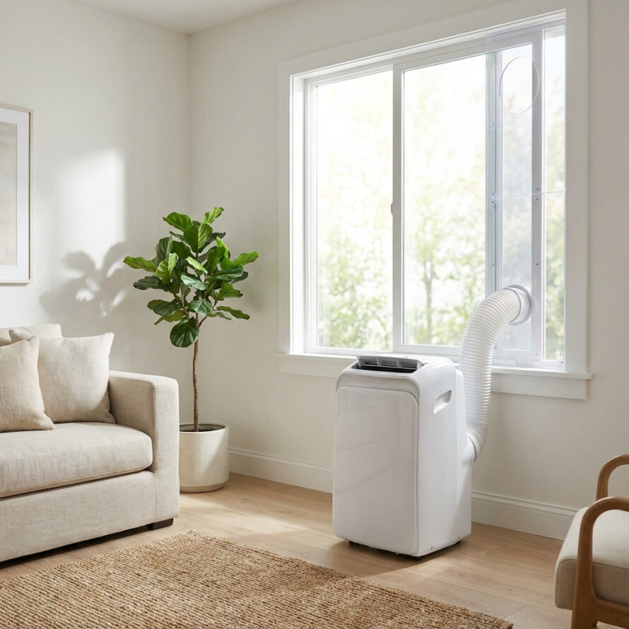 Detail van plexiglas airco raamafdichting met nauwkeurig gefreesd gat voor airco-afvoerslang.