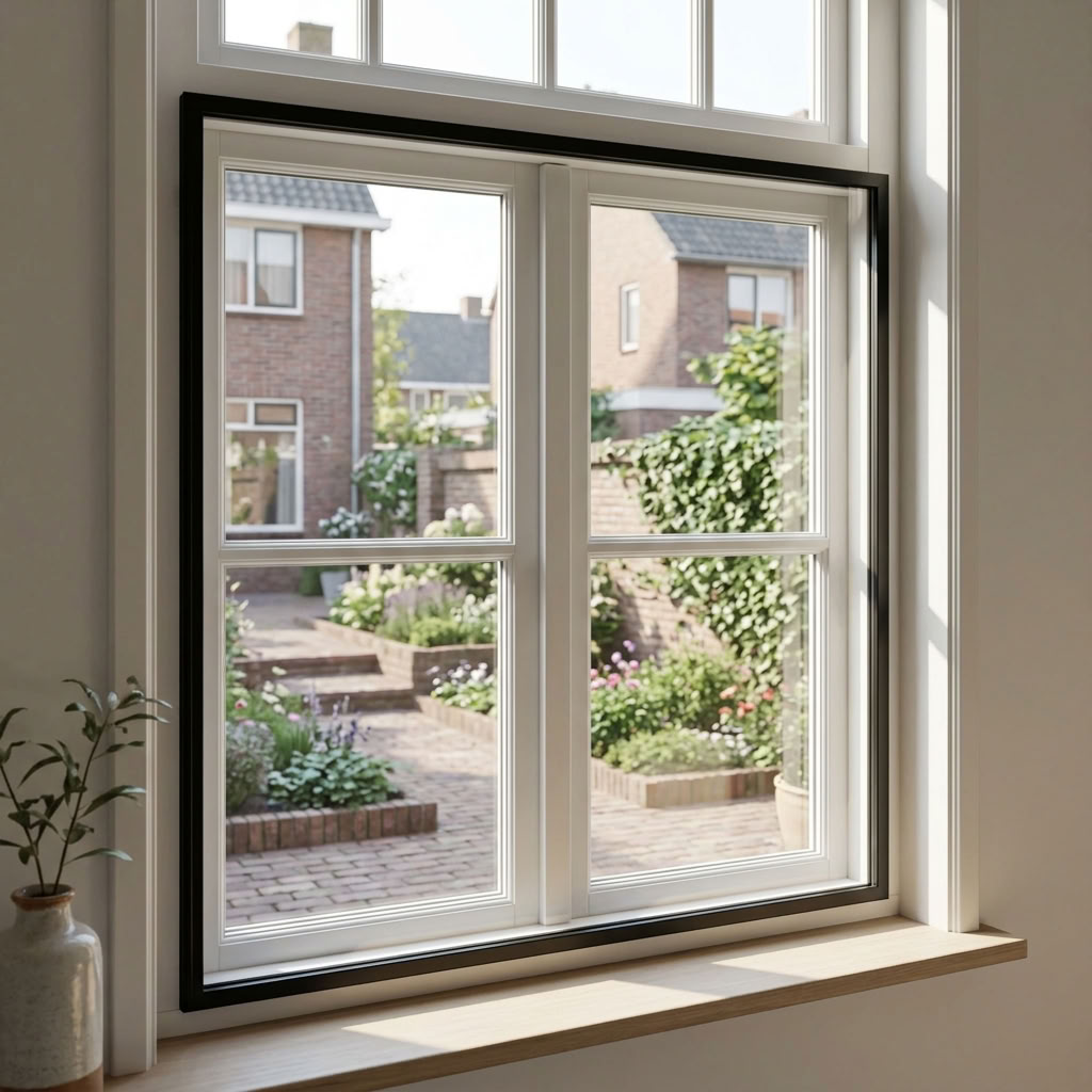 Voorzetraam op maat met zwart aluminium frame