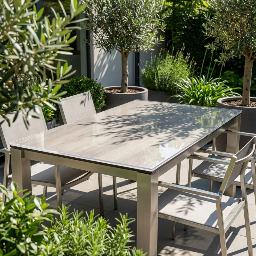 Plexiglas tafelblad voor buitengebruik, beschermt tuintafel tegen vuil en weersinvloeden.