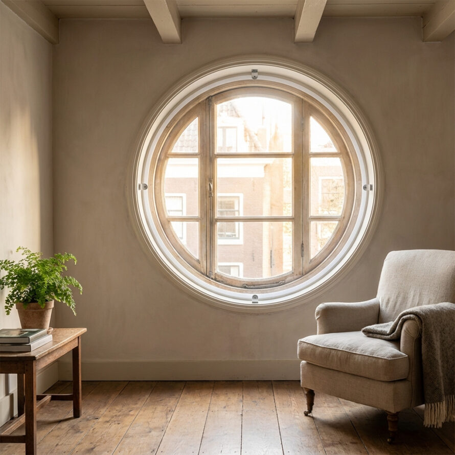 Transparant rond plexiglas raam als isolerende voorzetoplossing.