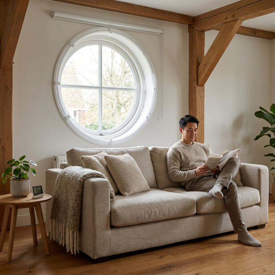Helder rond plexiglas voorzetraam geschikt voor isolatie van ronde ramen.