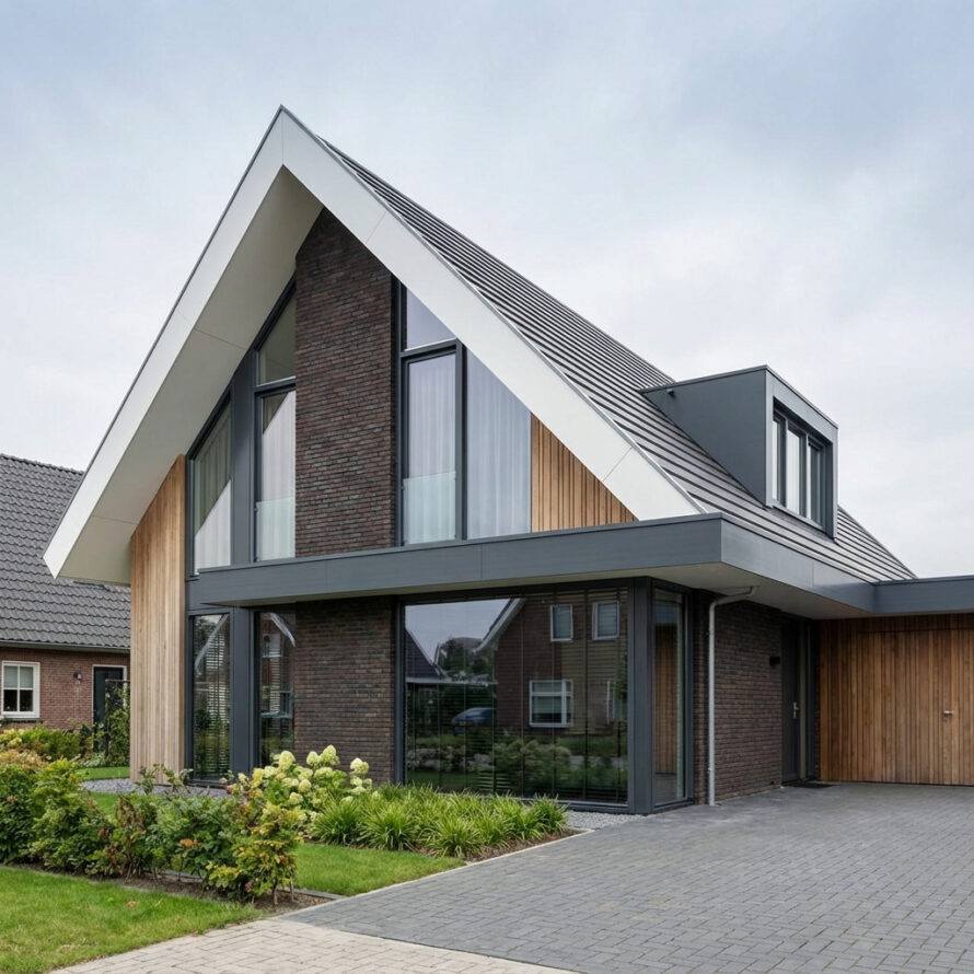 Detail van kunststof windveer aan dakrand met antraciet afwerking