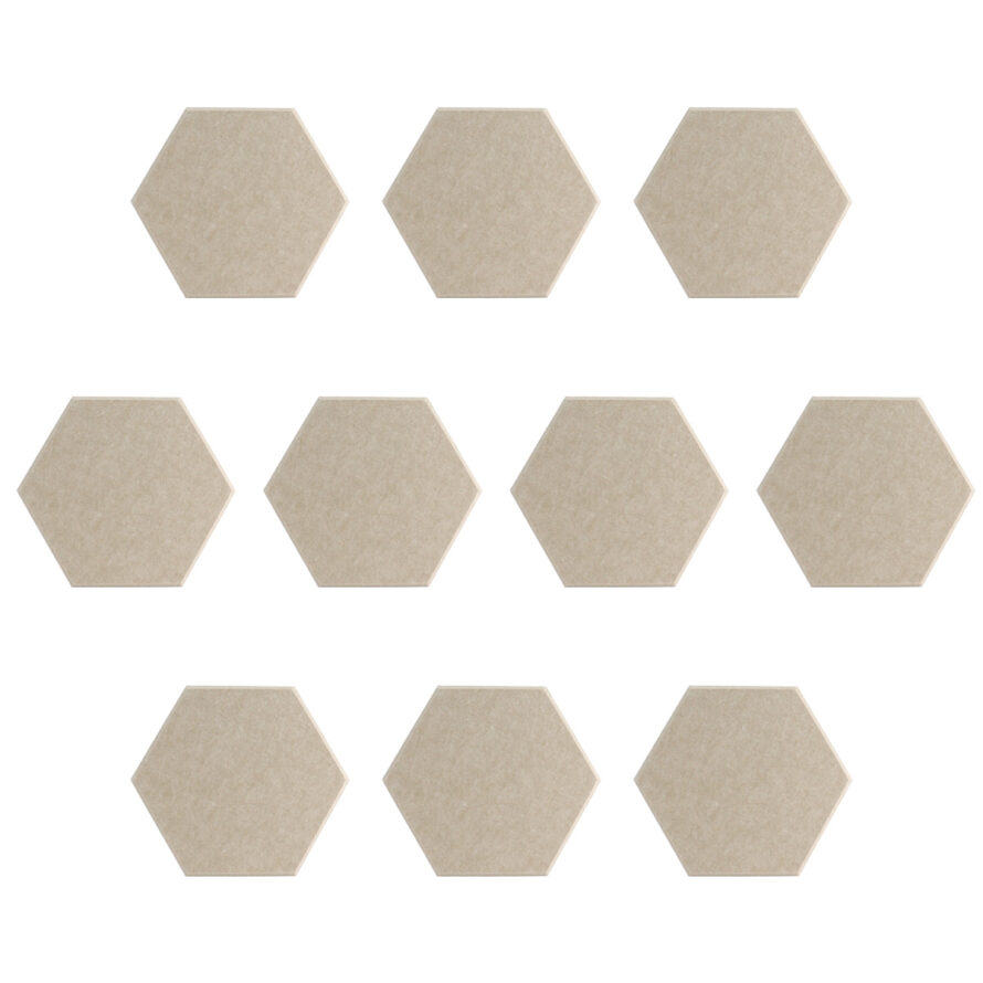 Sand brown akoestisch vilt hexagon set 10 stuks 9 mm