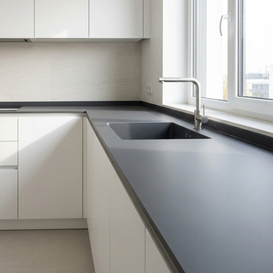 HPL aanrechtblad toegepast in een moderne keukenomgeving.