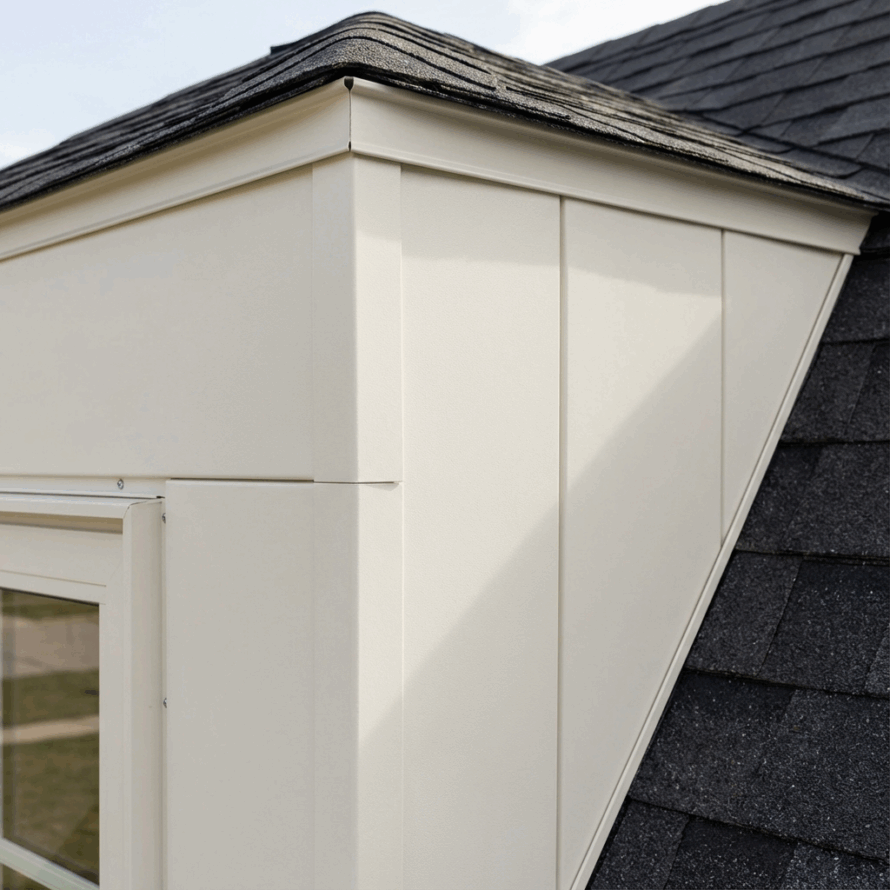 Materiaaldetail van kunststof dakkapel plaat geschikt voor buitengebruik.