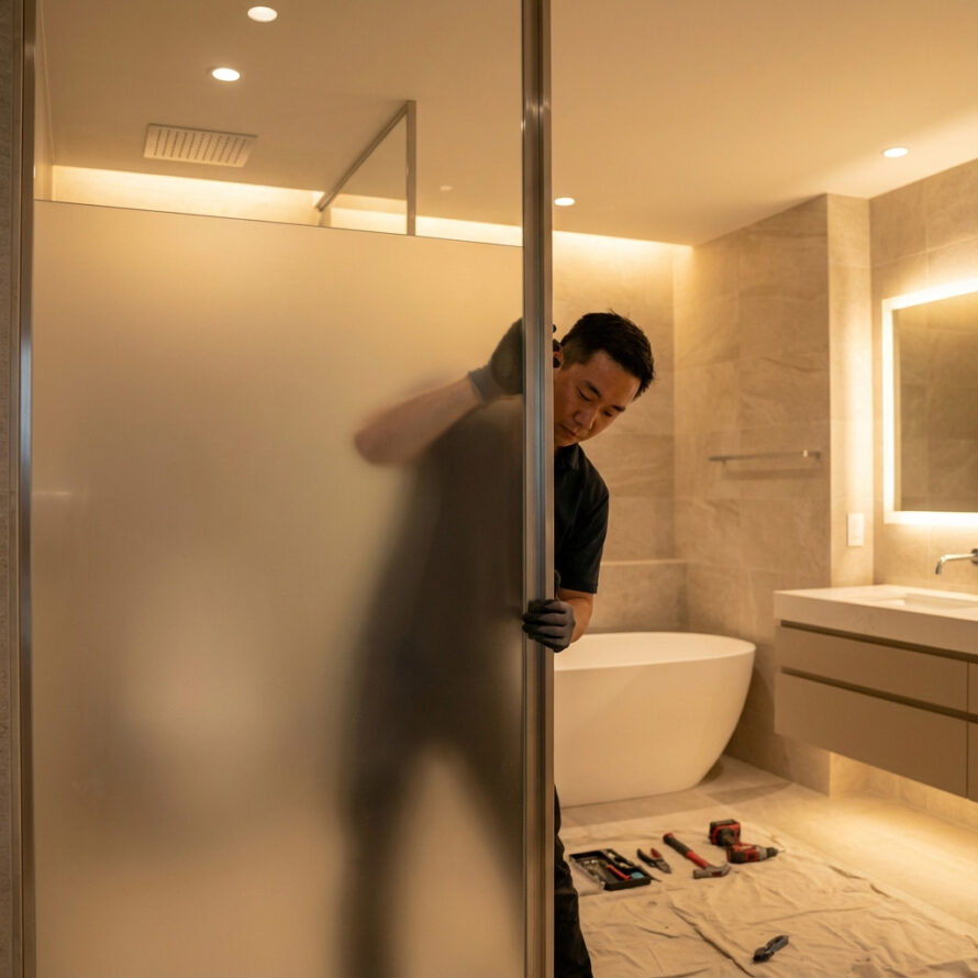 Douchewand melkglas toegepast als stijlvolle en onderhoudsvriendelijke douchewand.