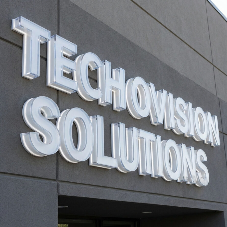 3D kunststof gevelletters op een modern kantoorgebouw