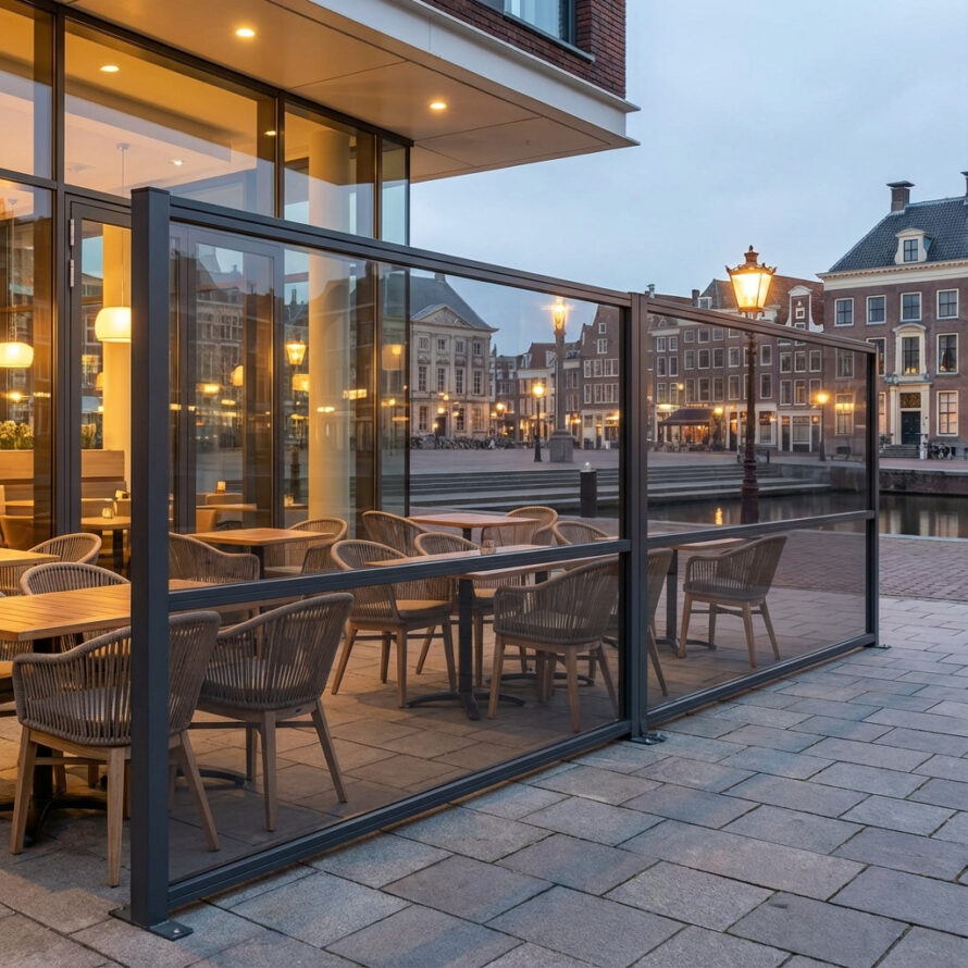 Kunststof windscherm van UV-bestendig plexiglas bij luxe terras