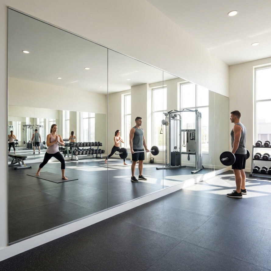 Balansoefening voor plexiglas spiegel.