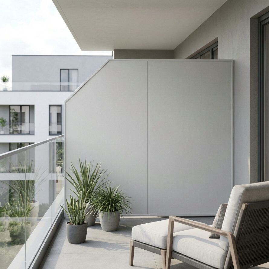 Balkon met hoge kunststof zijwand als privacyafscheiding