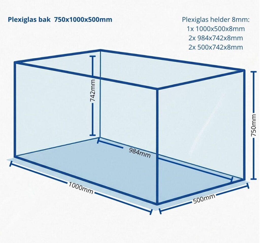 bak van helder plexiglas tekening