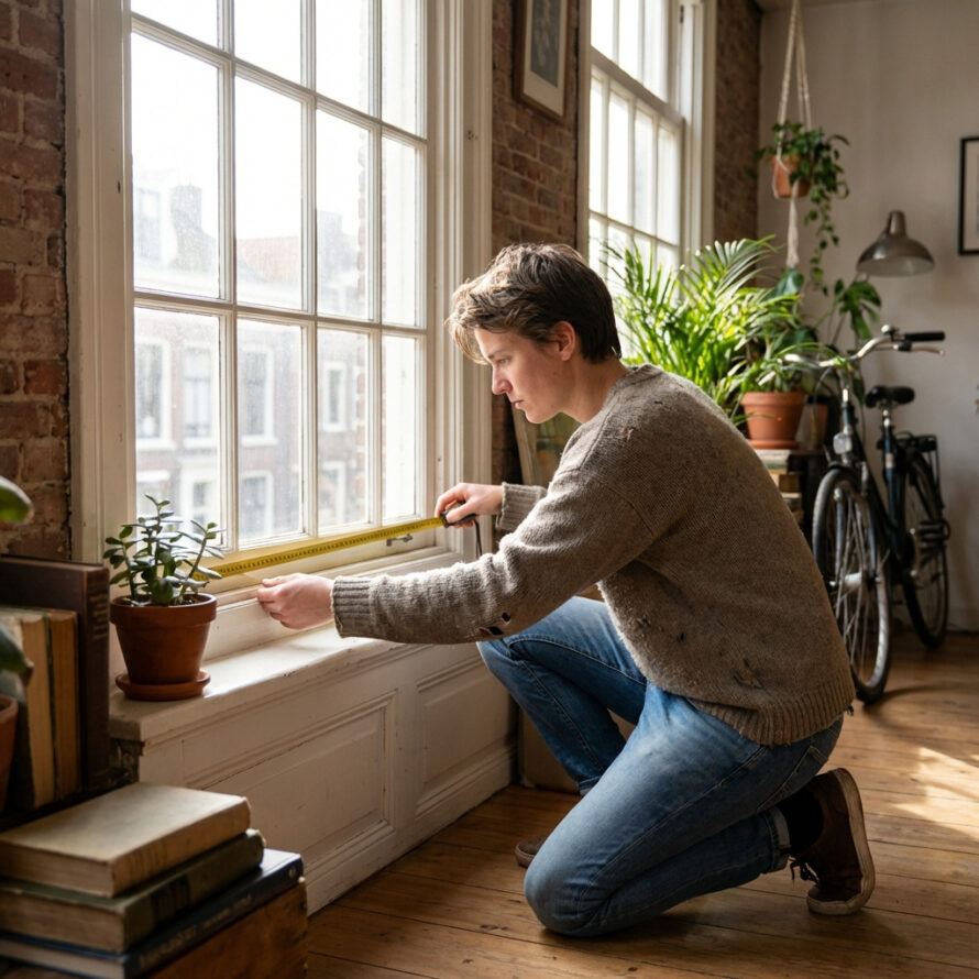 Voorzetraam wordt bevestigd aan binnenzijde van raam in woonkamer