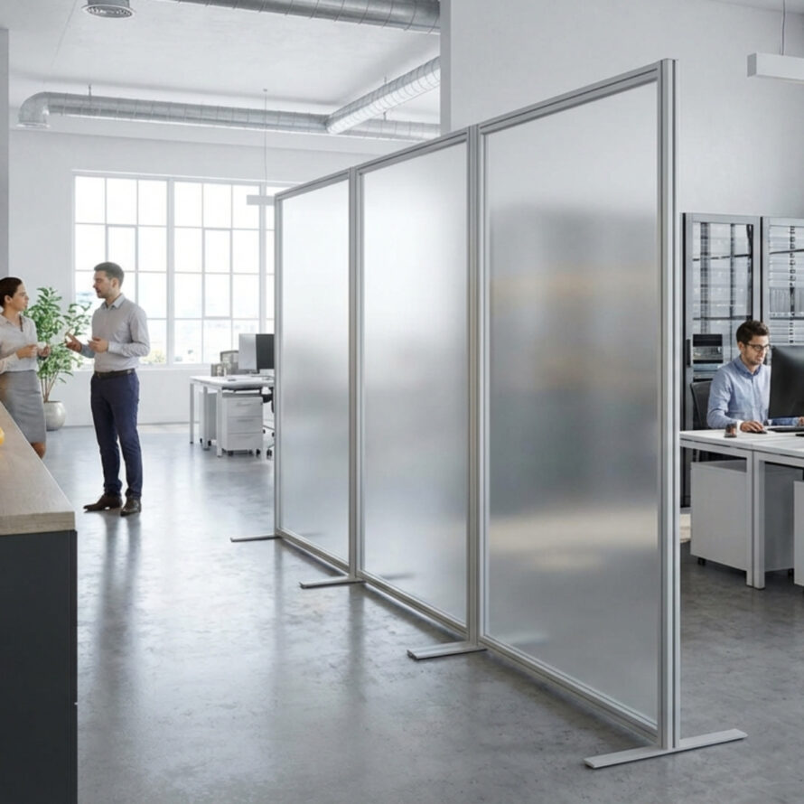Plexiglas roomdivider los in frame in kantoor