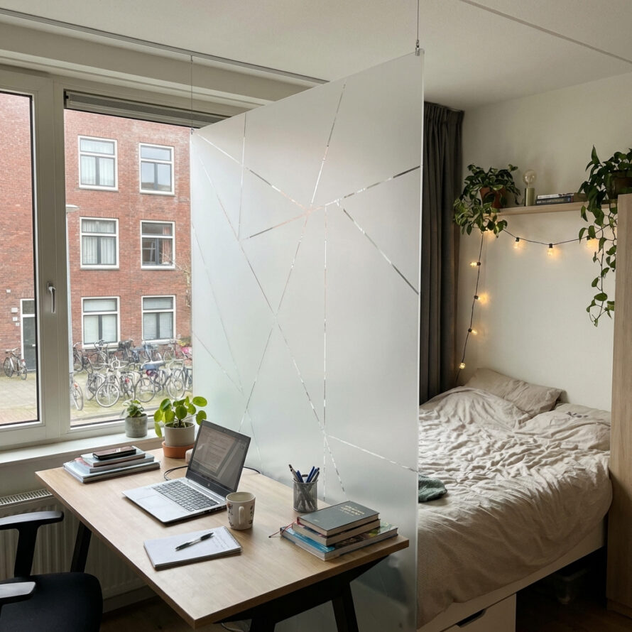 Roomdivider plexiglas scheidingswand studentenkamer