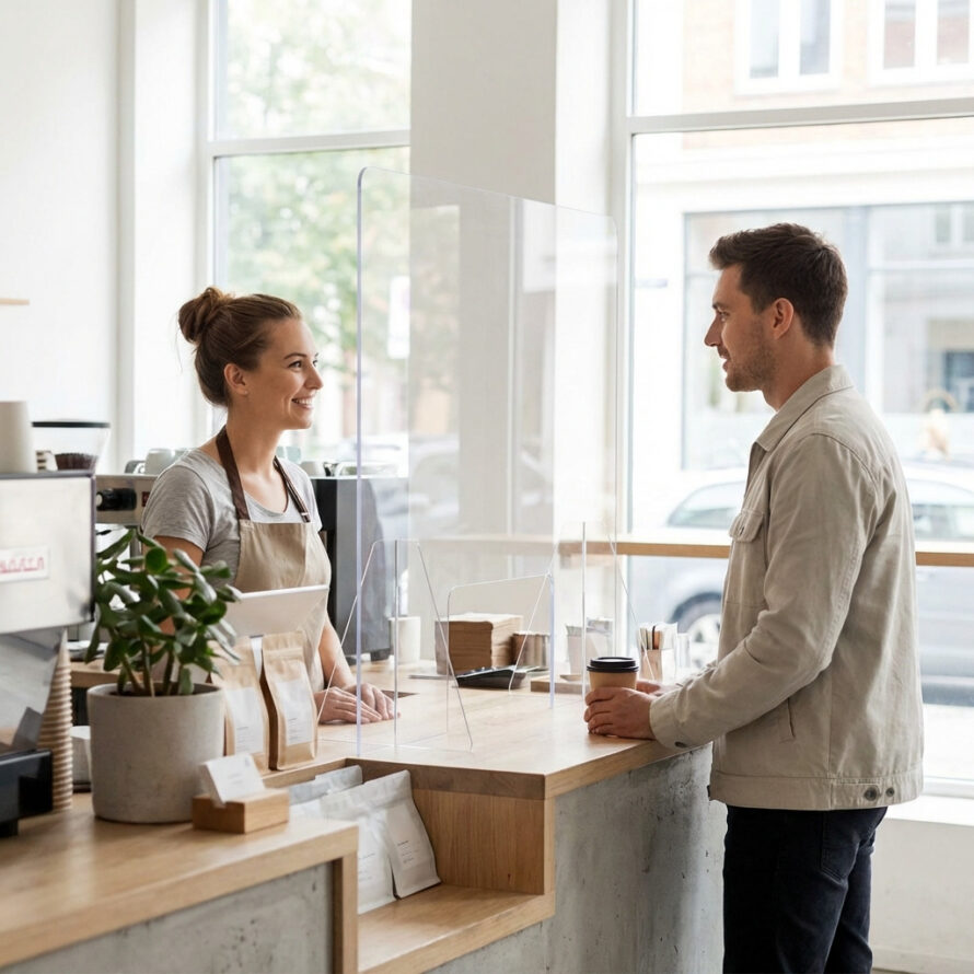 Plexiglas coronascherm afbeelding in een koffiehoek