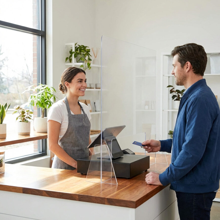 Plexiglas coronascherm afbeelding in een koffietent