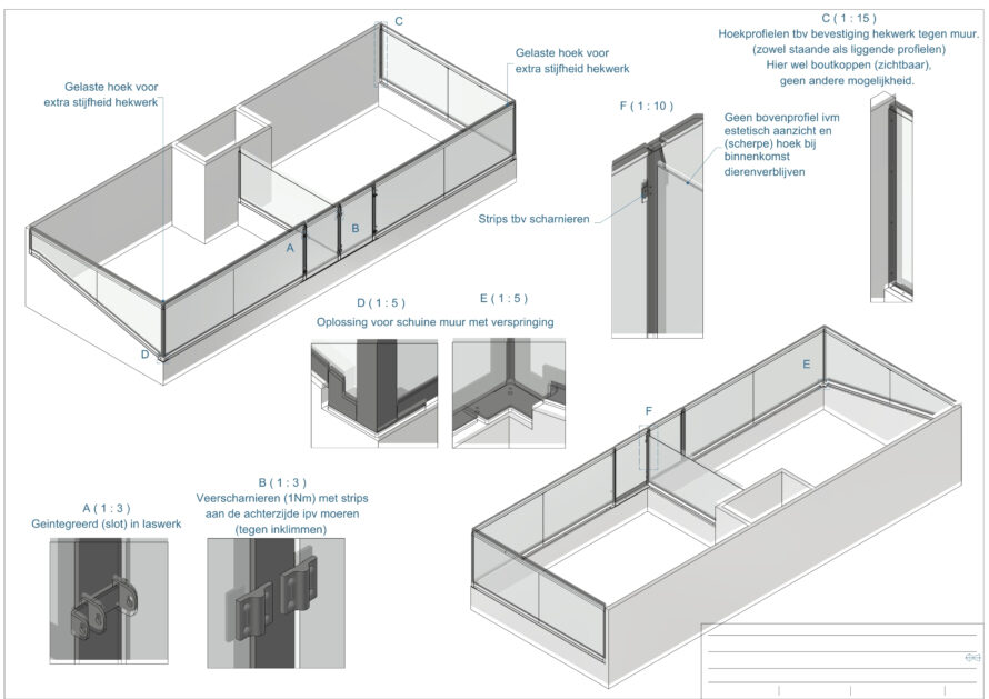 Technische 3D tekening van constructiedetails