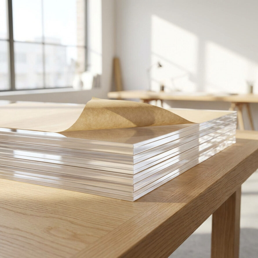 Acrylaat platen (PMMA) transparant, verschillende diktes en toepassingen zoals stapels en interieurgebruik