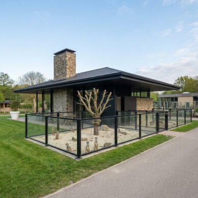 Gerealiseerd verblijf met stalen frame en plexiglas