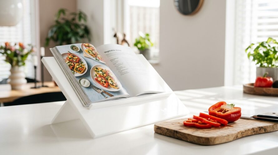 Boekenstandaard plexiglas wit