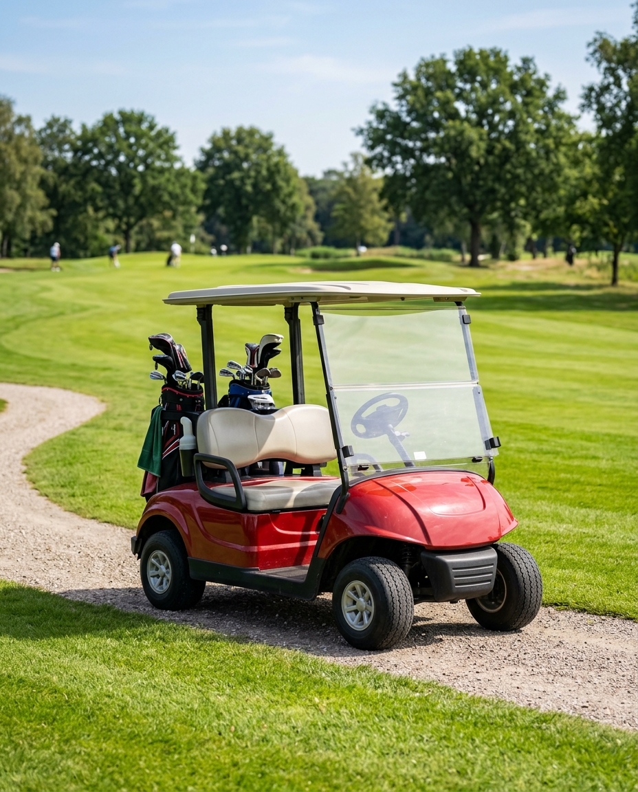 Golfkar met polycarbonaat windscherm voorruit