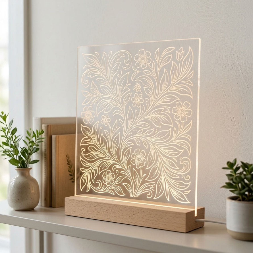 Helder plexiglas plaat op maat met lijntekening planten