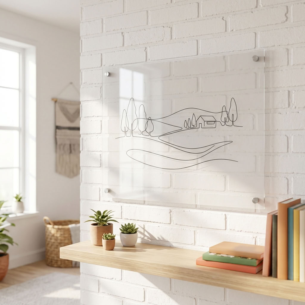 Lijntekening zwarte stift op helder plexiglas met afstandhouders